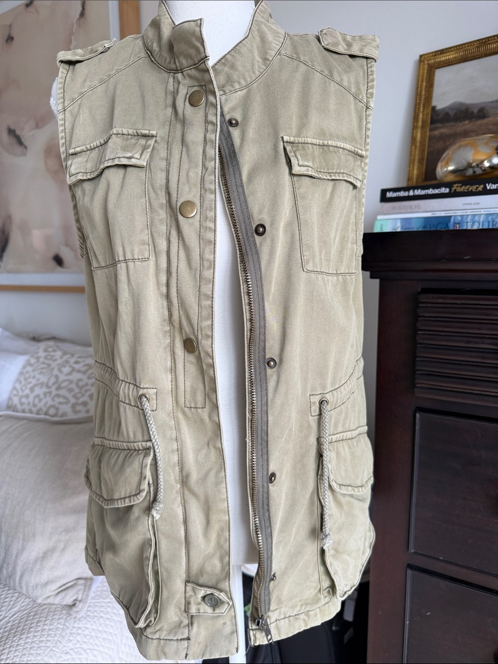 Light Olive Ralph Lauren inspired Utility Vest with Multiple Pockets